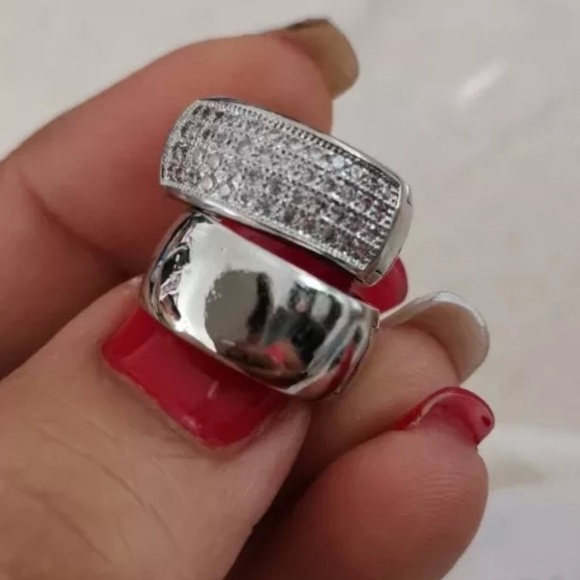 New 925 Sterling Silver Diamond Crystal Huggie Hoop Earrings - Picture 4 of 12